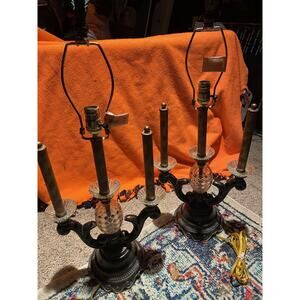 Set of 2 Vintage Lamps Electric Black With Glass Accents Candelabra Feel Table